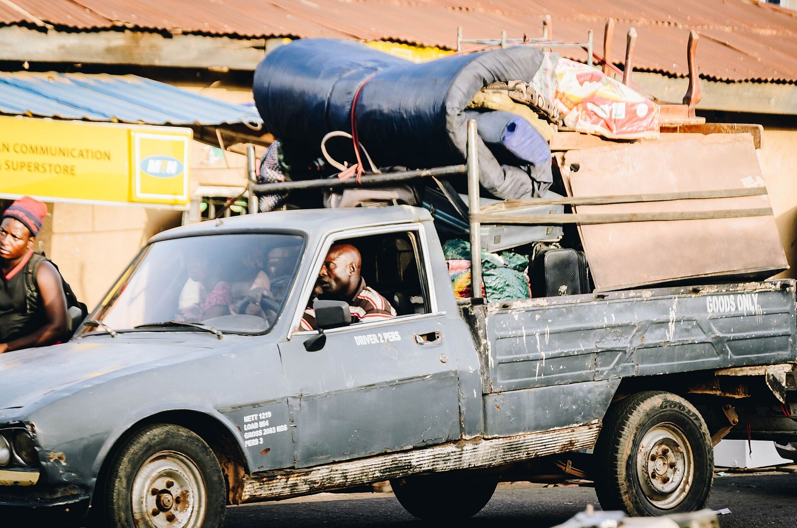 A pickup loaded with furniture during a house move