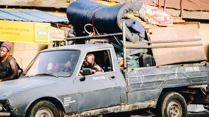 A pickup loaded with furniture during a house move