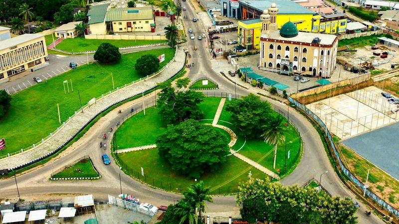 Aerial city view of Ibadan market zones