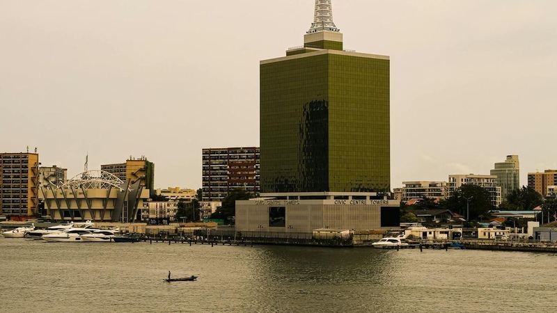 Lagos waterfront district with commercial traffic