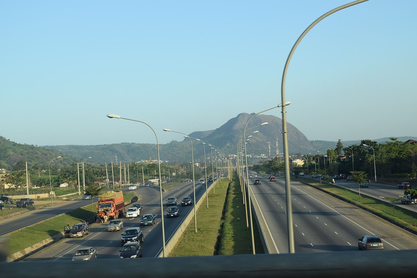 Traffic and a truck on an Abuja road