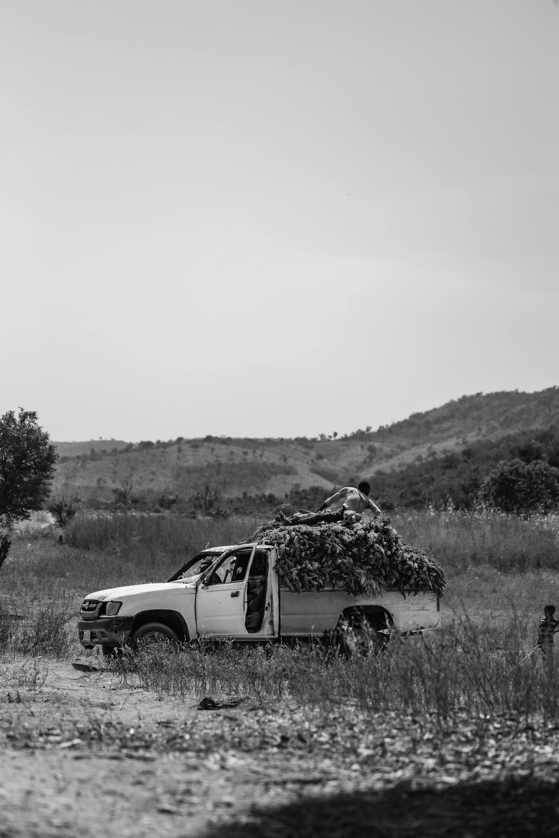 Cargo truck moving through intercity corridor