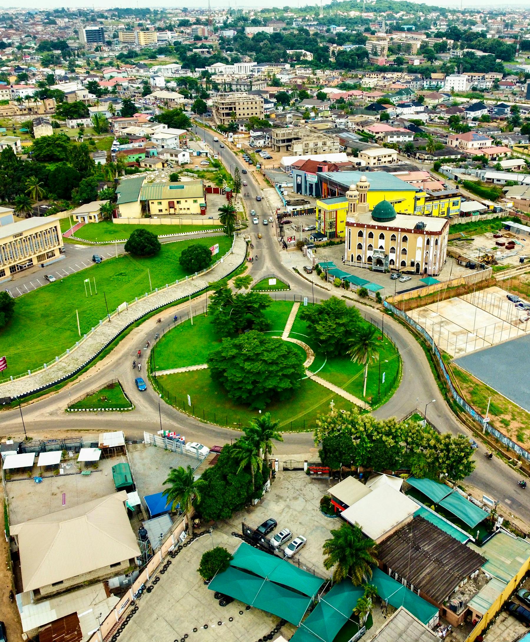Aerial city view of Ibadan market zones