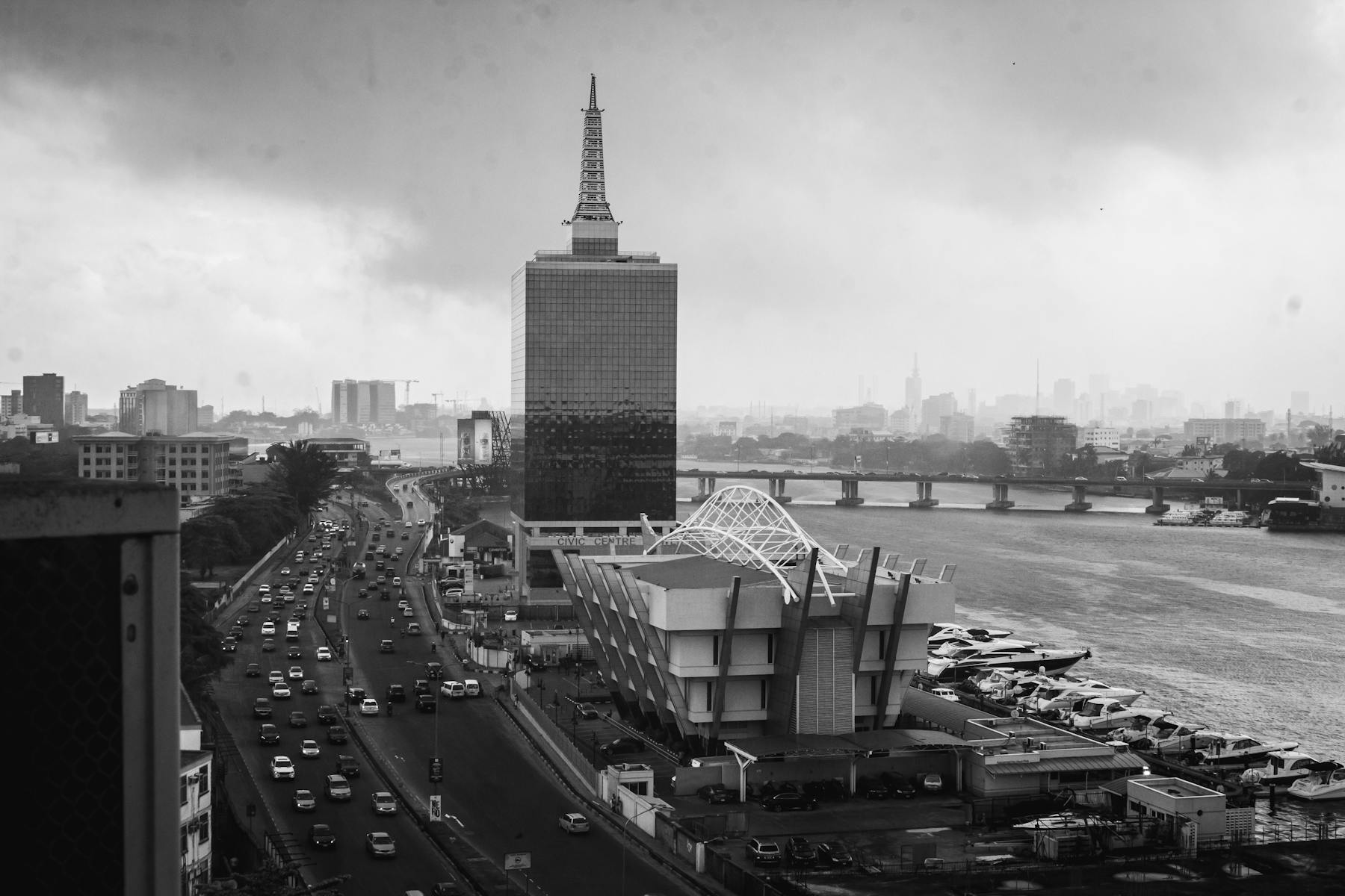 Lagos skyline with major road movement