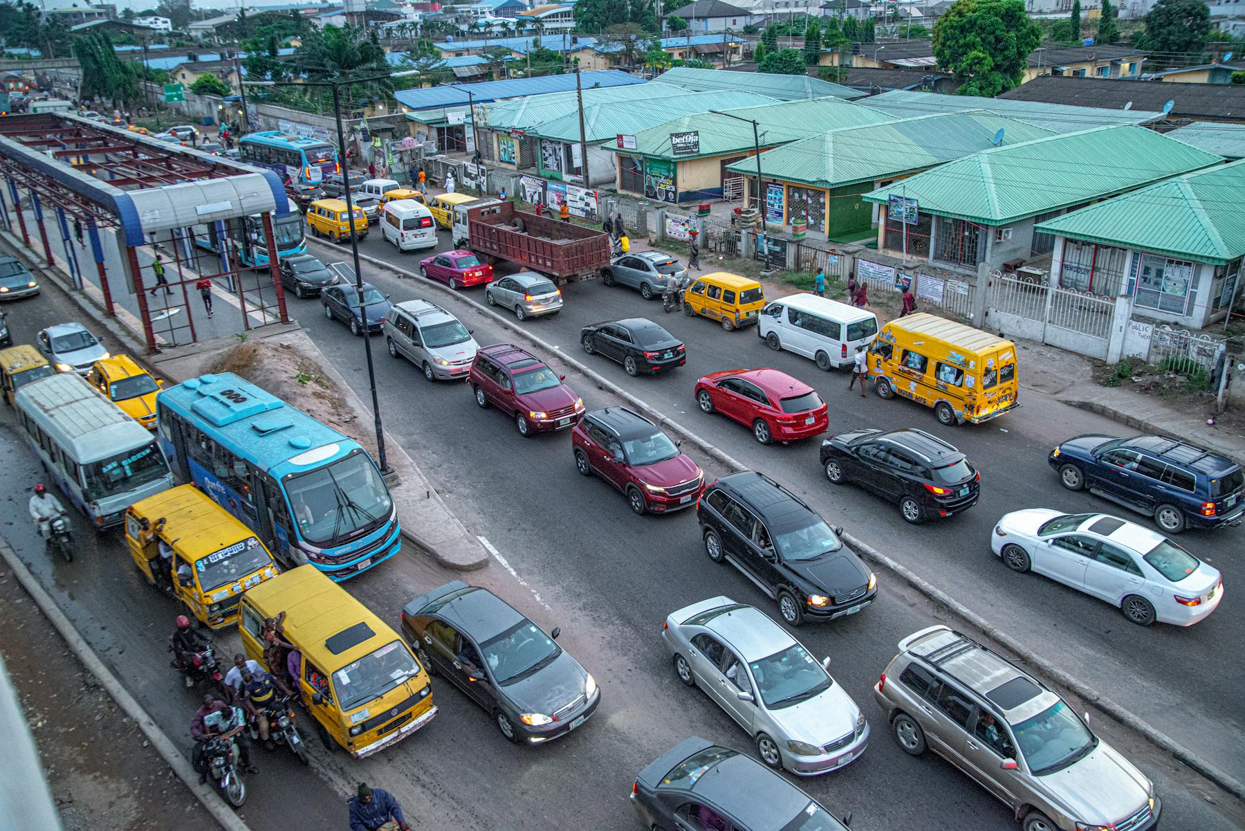 City lagos traffic aerial