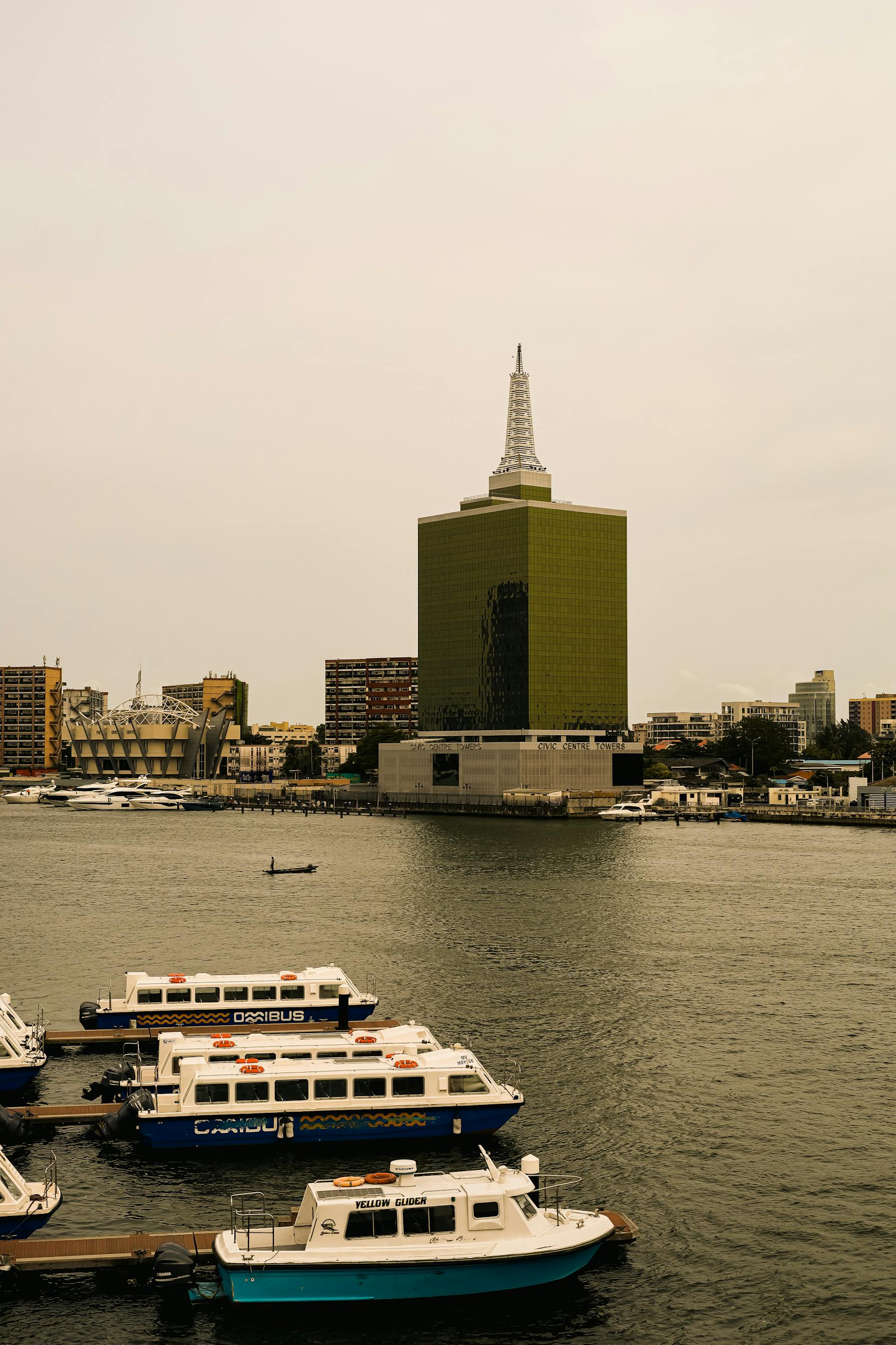 Lagos waterfront district with commercial traffic