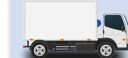 Blue medium-duty box truck shown from the side
